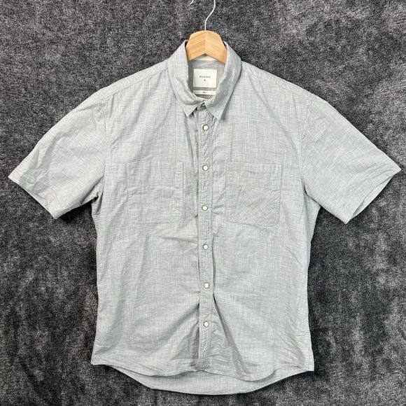 Billy Reid Camp Collar Shirt Size Medium Short Sleeve Slim Pearl Snap Italy Slim - Picture 1 of 9
